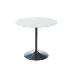 Table Ronde MONIKA Verre Effet Marbre Ronde 90cm Pied Noir -Maison Jardin Élégance monika table de sejour 90 cm 3