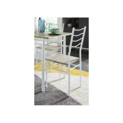 Ensemble Repas NINA Blanc Et Effet Chêne 4 Personnes 120cm -Maison Jardin Élégance ninablch table et 4 chaises 2
