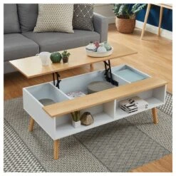 Table Basse OLEA Laqué Blanc Mat Plateau Relevable -Maison Jardin Élégance oleabl table basse scandinave 1