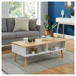 Table Basse OLEA Laqué Blanc Mat Plateau Relevable