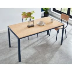 Table De Séjour PANTONE Métal Bleu Nuit Et Effet Bois 160cm -Maison Jardin Élégance pantone table de sejour bleu plateau en mdf 1