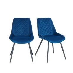 Lot De 2 Chaises ROMY Velours Bleu Pieds En Métal Noir -Maison Jardin Élégance romy02bu lot de 2 chaises 2
