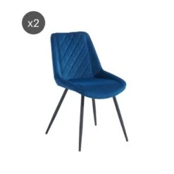 Lot De 2 Chaises ROMY Velours Bleu Pieds En Métal Noir -Maison Jardin Élégance romy02bu lot de 2 chaises 4