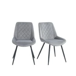 Lot De 2 Chaises ROMY Velours Gris Clair Pieds En Métal Noir -Maison Jardin Élégance romy02gr lot de 2 chaises 3