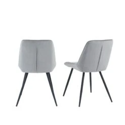 Lot De 2 Chaises ROMY Velours Gris Clair Pieds En Métal Noir -Maison Jardin Élégance romy02gr lot de 2 chaises 4