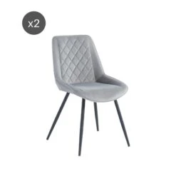 Lot De 2 Chaises ROMY Velours Gris Clair Pieds En Métal Noir -Maison Jardin Élégance romy02gr lot de 2 chaises 8