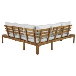 Salon De Jardin AUGUSTA En Bois D’acacia 5 Places Coussins Gris Clair -Maison Jardin Élégance salon de jardin augustanat en bois dacacia 5 places coussins beige 4