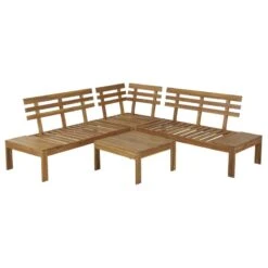 Salon De Jardin AUGUSTA En Bois D’acacia 5 Places Coussins Gris Clair -Maison Jardin Élégance salon de jardin augustanat en bois dacacia 5 places coussins beige 5