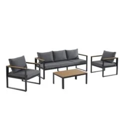 Salon De Jardin ELONA 5 Places En Aluminium Coloris Gris Foncé Avec Housse -Maison Jardin Élégance salon de jardin elona aluminium 5 places coloris gris fonce 5