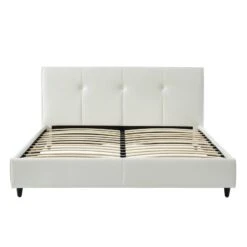 Lit SEGURA Simili Blanc 140x190 Sommier Inclus -Maison Jardin Élégance segura140bl lit blanc 2