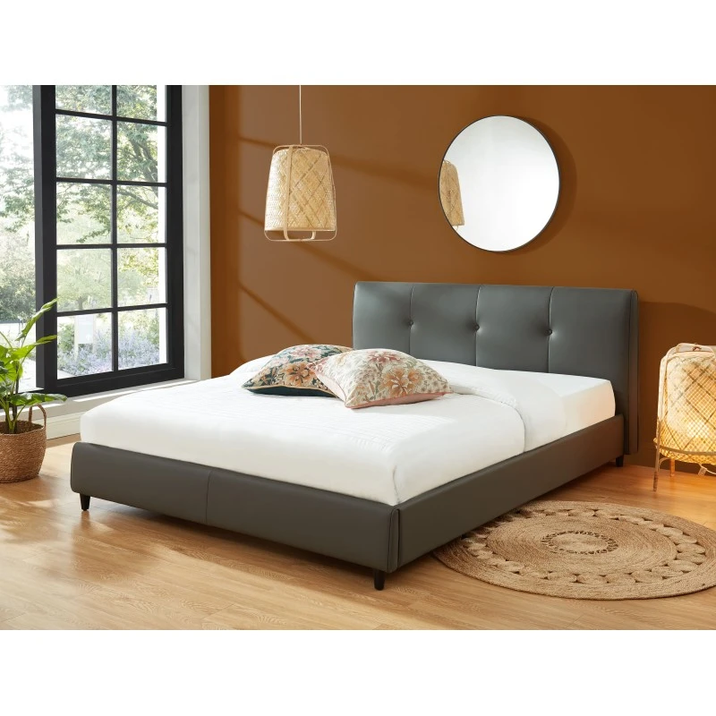 Lit SEGURA Simili Gris 160x200 Sommier Inclus 1 Lit SEGURA Simili Gris 160x200 Sommier Inclus