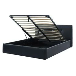 Lit Coffre SEGURO Simili Noir 140x190 Sommier Inclus -Maison Jardin Élégance seguro140no lit coffre noir 5