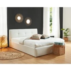 Lit Coffre SEGURO Simili Blanc Coffre 160x200 Sommier Inclus