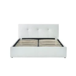 Lit Coffre SEGURO Simili Blanc Coffre 160x200 Sommier Inclus -Maison Jardin Élégance seguro160bl lit coffre blanc 4