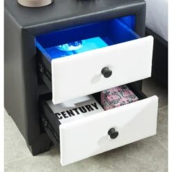 Table De Chevet SOLAR LED Noir Et Blanc L46cm -Maison Jardin Élégance solar chevet noir blanc led solar chevet noir blanc 2