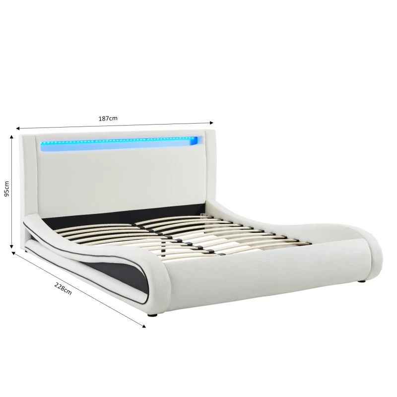 Lit SOLAR LED Blanc Et Noir 160x200cm 2 Lit SOLAR LED Blanc Et Noir 160x200cm – Image 2