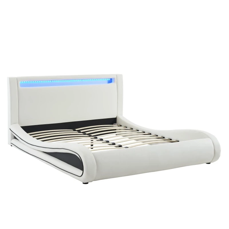 Lit SOLAR LED Blanc Et Noir 160x200cm 4 Lit SOLAR LED Blanc Et Noir 160x200cm – Image 4