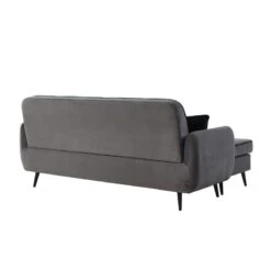 Canapé D'angle SWEETY Velours Gris Pieds Métal Noir 4 Places Et 2 Coussins -Maison Jardin Élégance sweetyanfxvvgr canape 3pl 2