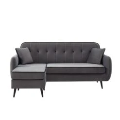 Canapé D'angle SWEETY Velours Gris Pieds Métal Noir 4 Places Et 2 Coussins -Maison Jardin Élégance sweetyanfxvvgr canape 3pl 5