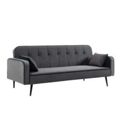 Canapé Convertible SWEETY Droit En Velours Gris Pieds Métal Noir Et 2 Coussins 6 Canapé Convertible SWEETY Droit En Velours Gris Pieds Métal Noir Et 2 Coussins -Maison Jardin Élégance sweetydrcvvvgr canape 3pl 2