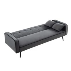 Canapé Convertible SWEETY Droit En Velours Gris Pieds Métal Noir Et 2 Coussins 7 Canapé Convertible SWEETY Droit En Velours Gris Pieds Métal Noir Et 2 Coussins -Maison Jardin Élégance sweetydrcvvvgr canape 3pl 3