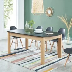 Table à Manger DAVIA Noir Et Effet Chêne 180cm