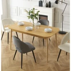 Table à Manger MACARON Effet Chêne Avec Tiroir -Maison Jardin Élégance table a manger macaron effet chene avec tiroir 1