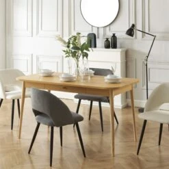 Table à Manger MACARON Effet Chêne Avec Tiroir