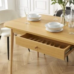 Table à Manger MACARON Effet Chêne Avec Tiroir -Maison Jardin Élégance table a manger macaron effet chene avec tiroir 3