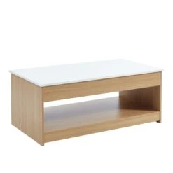 Table Basse AMOS Blanc Et Effet Chêne Plateau Revelable -Maison Jardin Élégance table basse amos decor bois et blanc plateau relevable l110cm 4