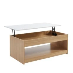 Table Basse AMOS Blanc Et Effet Chêne Plateau Revelable -Maison Jardin Élégance table basse amos decor bois et blanc plateau relevable l110cm 5
