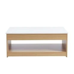 Table Basse AMOS Blanc Et Effet Chêne Plateau Revelable -Maison Jardin Élégance table basse amos decor bois et blanc plateau relevable l110cm 6