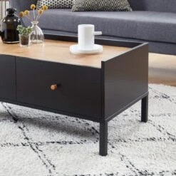 Table Basse ARCHI Noir Et Effet Bois 90cm -Maison Jardin Élégance table basse archi noir et bois 2 tiroirs l90cm 3