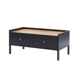 Table Basse ARCHI Noir Et Effet Bois 90cm -Maison Jardin Élégance table basse archi noir et bois 2 tiroirs l90cm 4