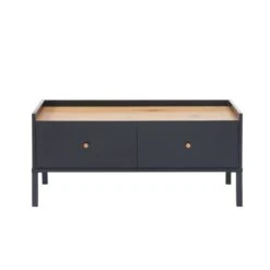 Table Basse ARCHI Noir Et Effet Bois 90cm -Maison Jardin Élégance table basse archi noir et bois 2 tiroirs l90cm 5