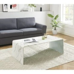 Table Basse GINZA Verre Courbé Effet Marbre 120cm