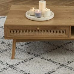 Table Basse INES Effet Chêne Et Cannage Rotin -Maison Jardin Élégance table basse ines effet chene et cannage rotin 2