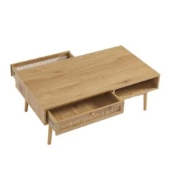 Table Basse INES Effet Chêne Et Cannage Rotin -Maison Jardin Élégance table basse ines effet chene et cannage rotin 4