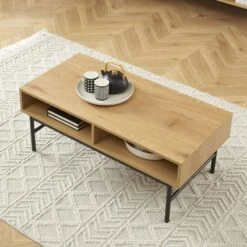 Table Basse JAMES Effet Chêne Pieds Métal Noir -Maison Jardin Élégance table basse james effet chene pieds metal noir 2