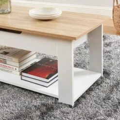 Table Basse JULIETTE Blanc Et Effet Chêne 1 Tiroir -Maison Jardin Élégance table basse juliette blanc et effet chene 1 tiroir 2
