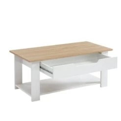 Table Basse JULIETTE Blanc Et Effet Chêne 1 Tiroir -Maison Jardin Élégance table basse juliette blanc et effet chene 1 tiroir 4