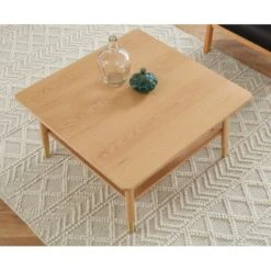 Table Basse LEON Chêne Et Cannage Rotin Carrée 80cm -Maison Jardin Élégance table basse leon bois et cannage naturel l80cm 3