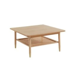 Table Basse LEON Chêne Et Cannage Rotin Carrée 80cm -Maison Jardin Élégance table basse leon bois et cannage naturel l80cm 4