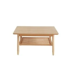 Table Basse LEON Chêne Et Cannage Rotin Carrée 80cm -Maison Jardin Élégance table basse leon bois et cannage naturel l80cm 5