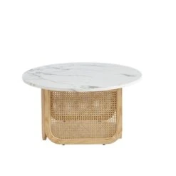 Table Basse LEON Effet Marbre Et Cannage Rotin 80cm -Maison Jardin Élégance table basse leon effet marbre et cannage rotin 80cm 5