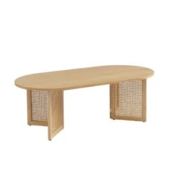 Table Basse LEON Placage Chêne Et Cannage Rotin 120cm -Maison Jardin Élégance table basse leon placage chene et cannage rotin 120cm 3