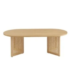 Table Basse LEON Placage Chêne Et Cannage Rotin 120cm -Maison Jardin Élégance table basse leon placage chene et cannage rotin 120cm 4