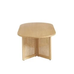 Table Basse LEON Placage Chêne Et Cannage Rotin 120cm -Maison Jardin Élégance table basse leon placage chene et cannage rotin 120cm 5
