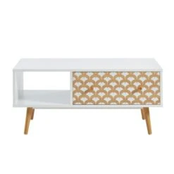 Table Basse UTAH Blanc Et Effet Bois 90cm -Maison Jardin Élégance table basse utah decor bois et blanc 2 tiroirs et 1 niche l90cm 5