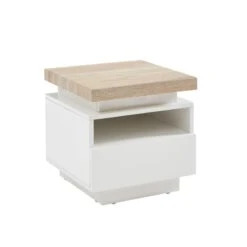 Table De Chevet à Led COSMOS Laqué Blanc Et Effet Chêne 1 Tiroir -Maison Jardin Élégance table de chevet a led cosmos laque blanc et effet chene 1 tiroir 4
